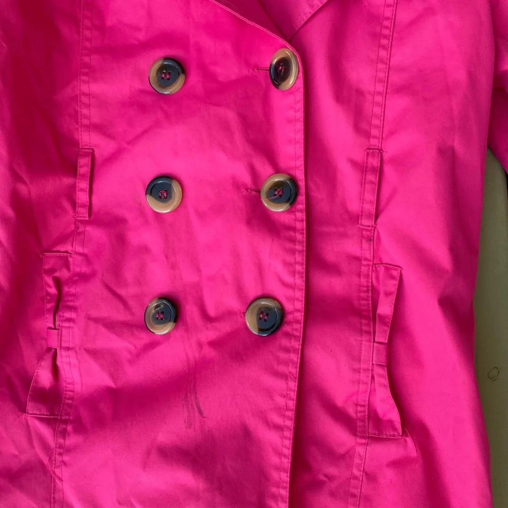Pink Platinum - Girl lovely fuchsia color breasted raincoat with hood Si…